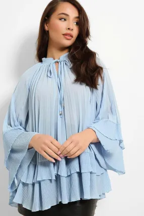 Neck Tie Pleated Chiffon Blouse