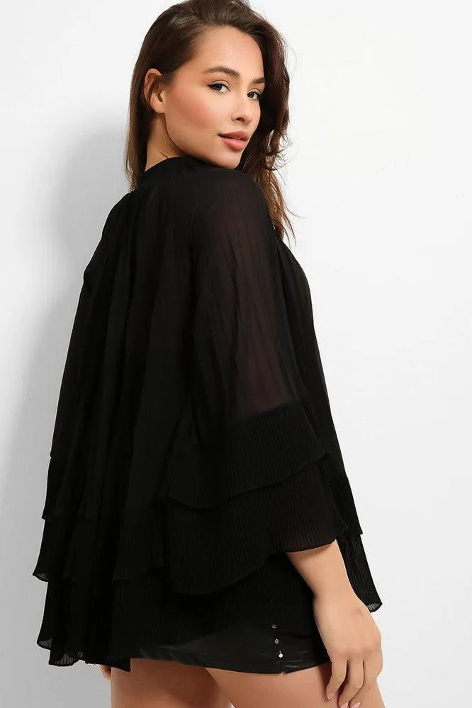 Neck Tie Pleated Chiffon Blouse