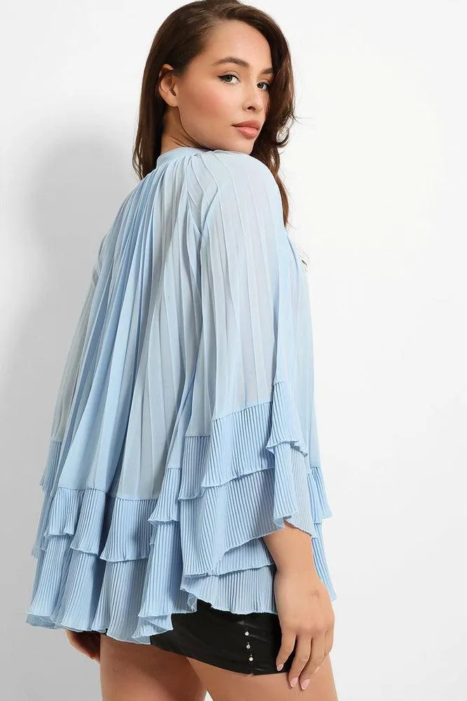 Neck Tie Pleated Chiffon Blouse