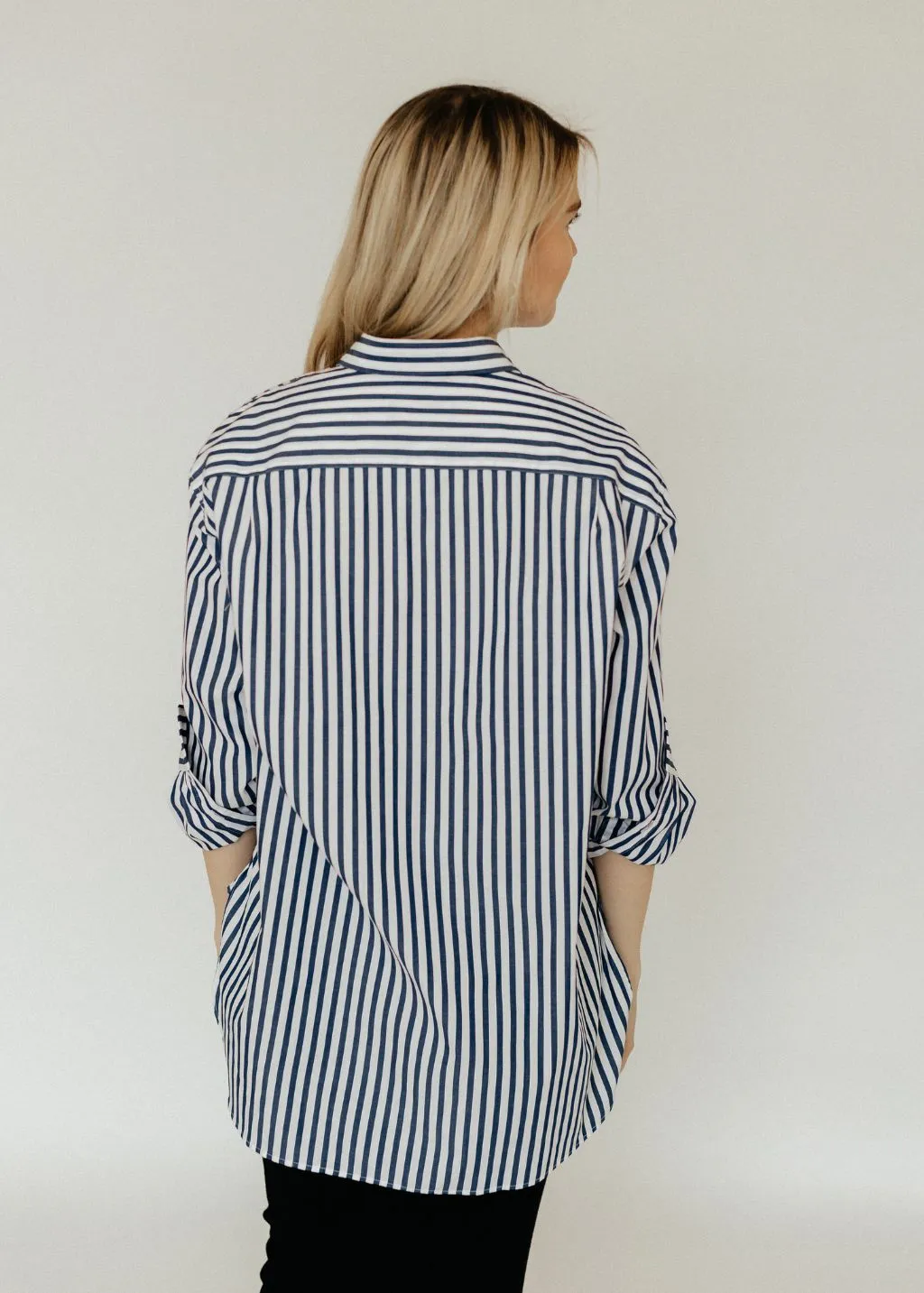 Nili Lotan Yorke Shirt in Large Navy/White Stripes