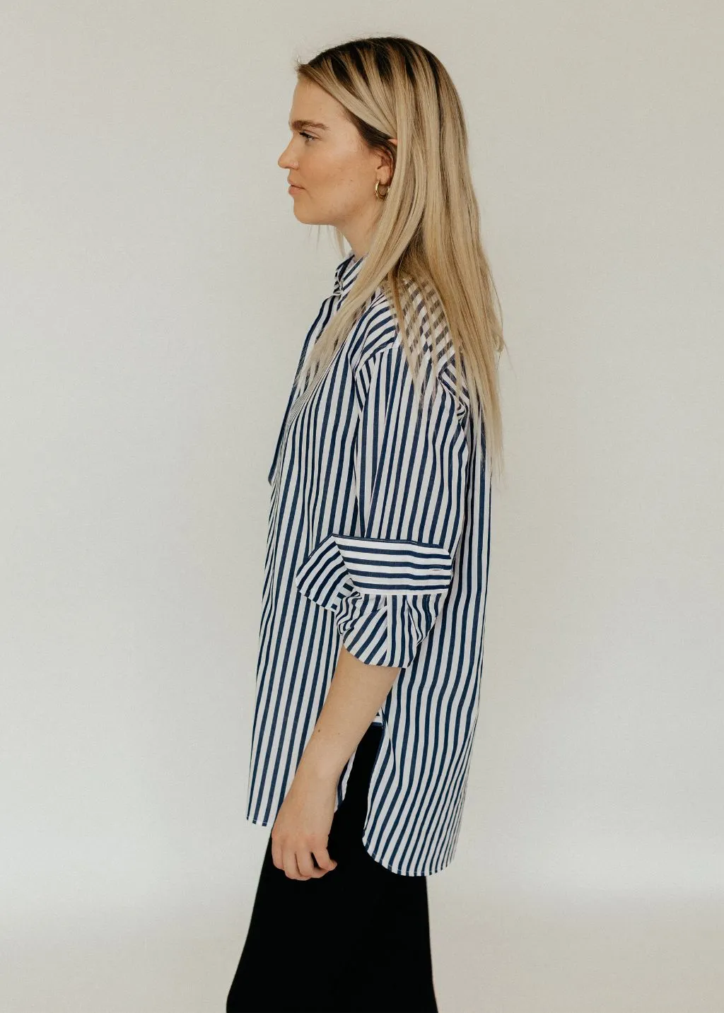 Nili Lotan Yorke Shirt in Large Navy/White Stripes