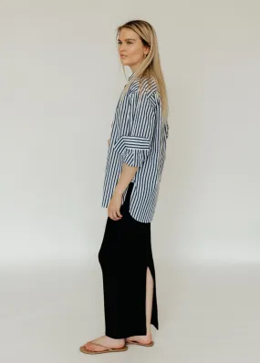 Nili Lotan Yorke Shirt in Large Navy/White Stripes