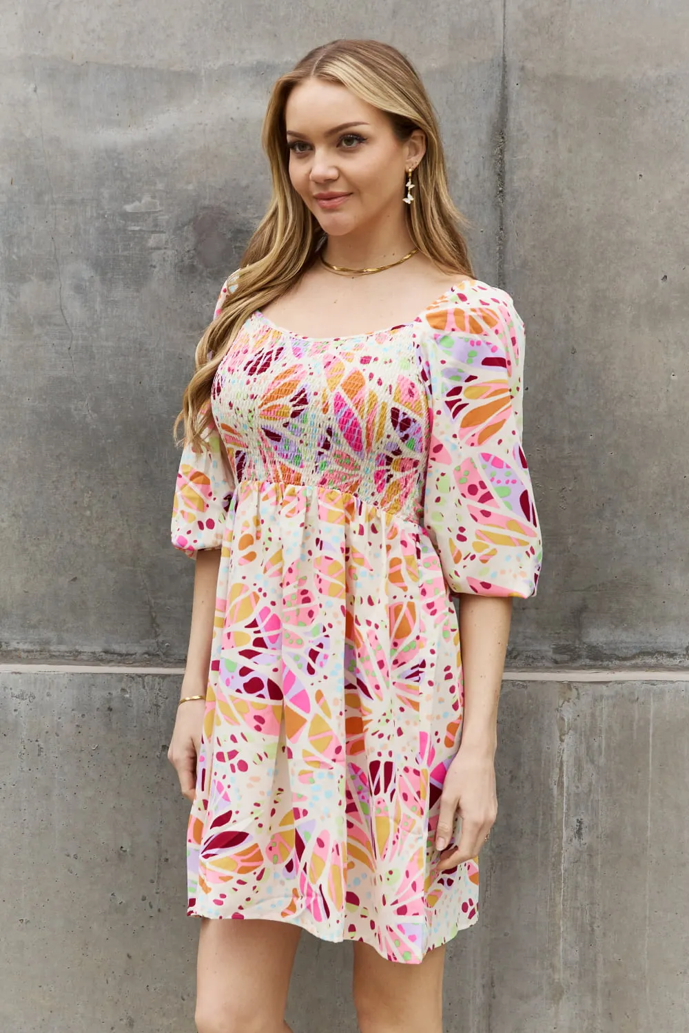 ODDI Full Size Floral Print Mini Dress