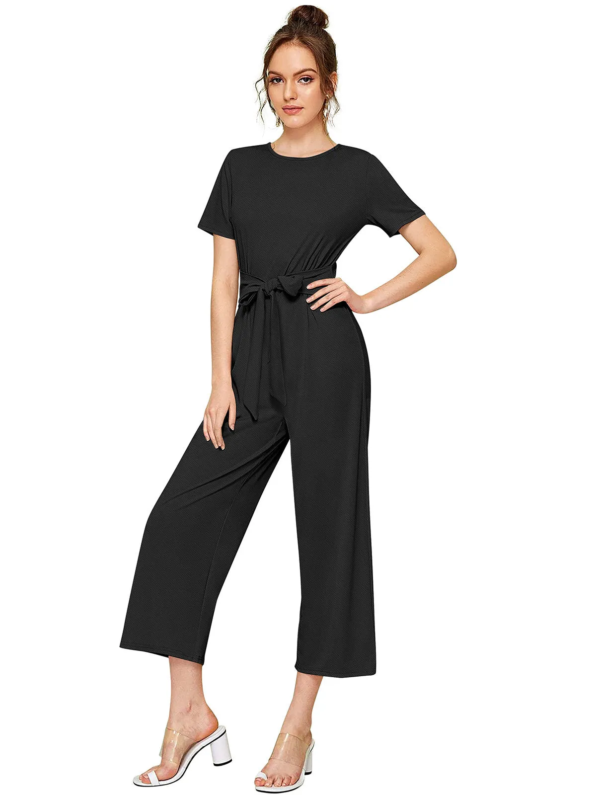 Odette Black  Knit Fabric Jumpsuit For Women