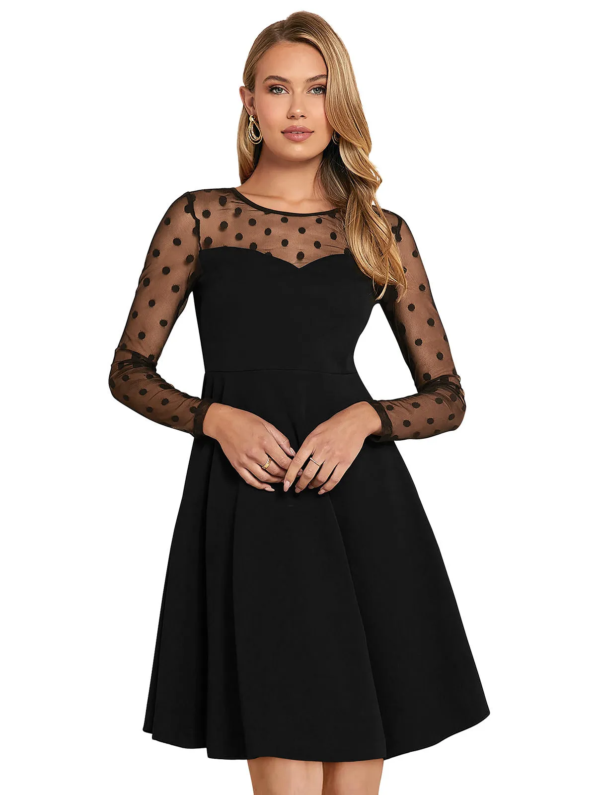 Odette Black Skater Knit Fabric Dress For Women