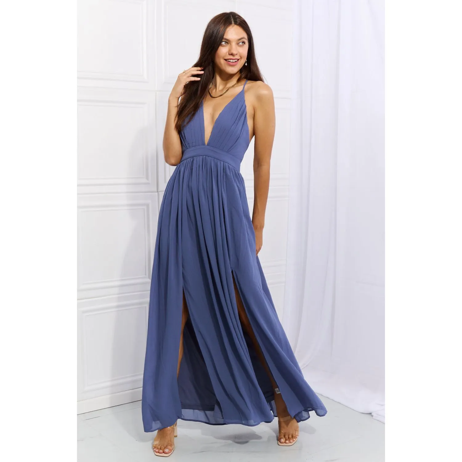 OneTheLand Captivating Muse Open Crossback Maxi Dress