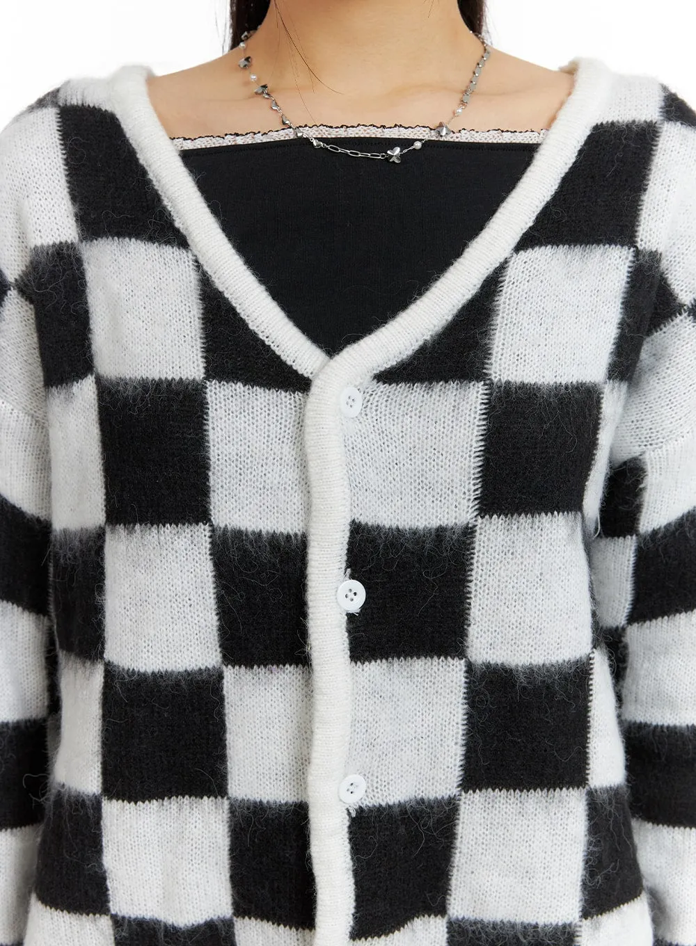 Oversized Checkered Cardigan CF427