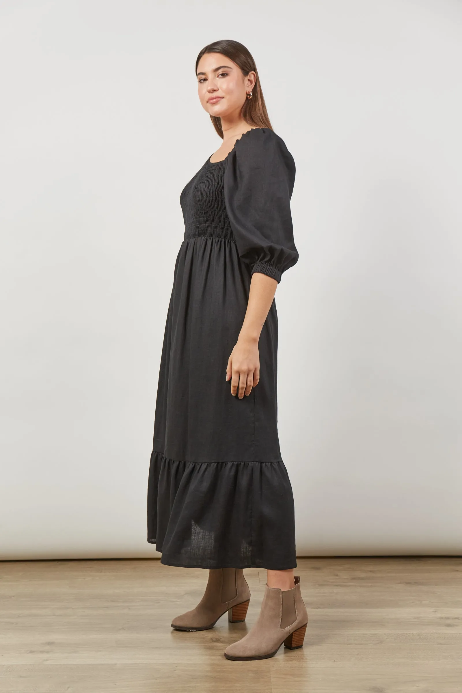 Panorama Shirred Maxi Dress - Onyx Black