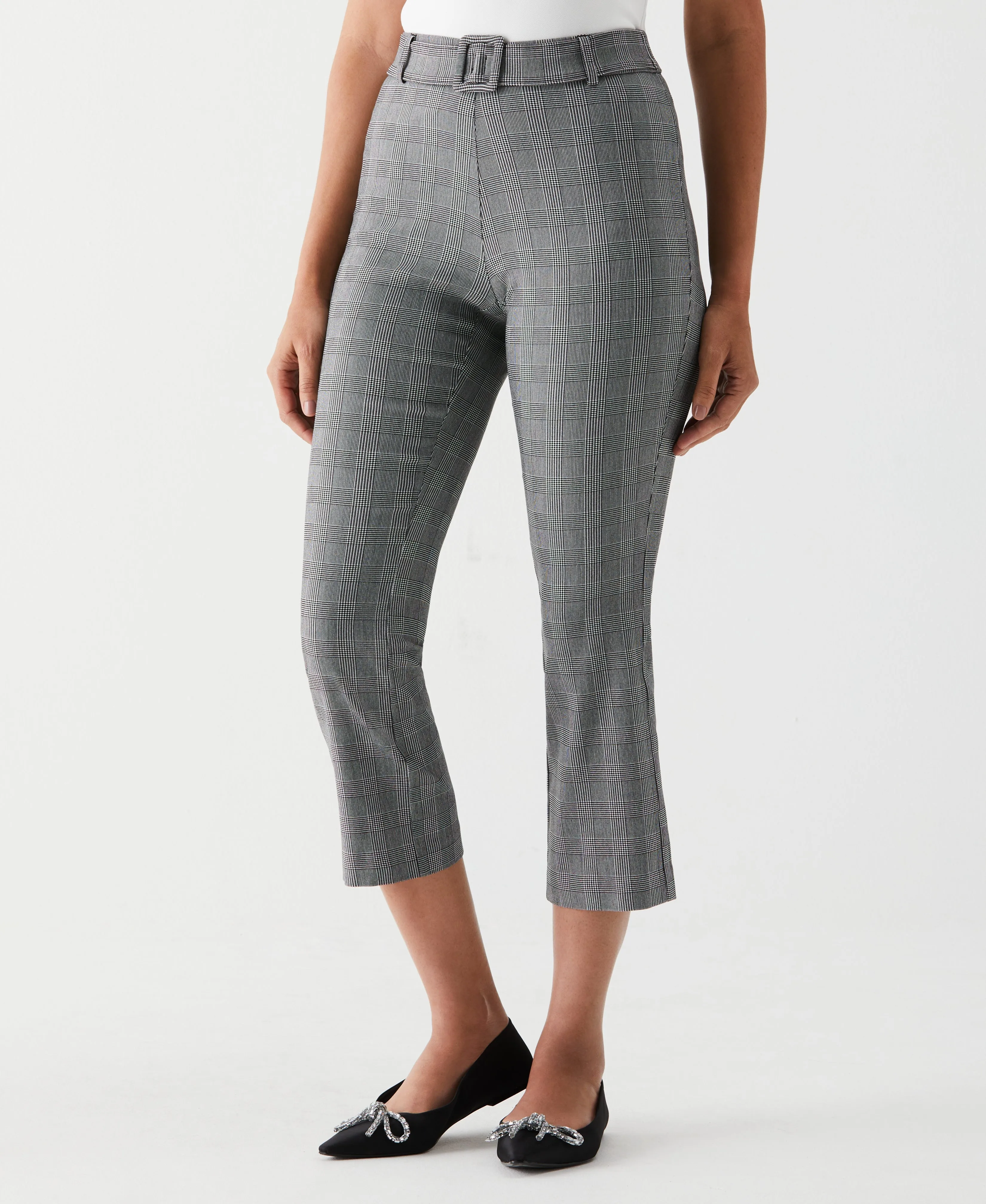 Petite Checkered Pleated Pant with Belt