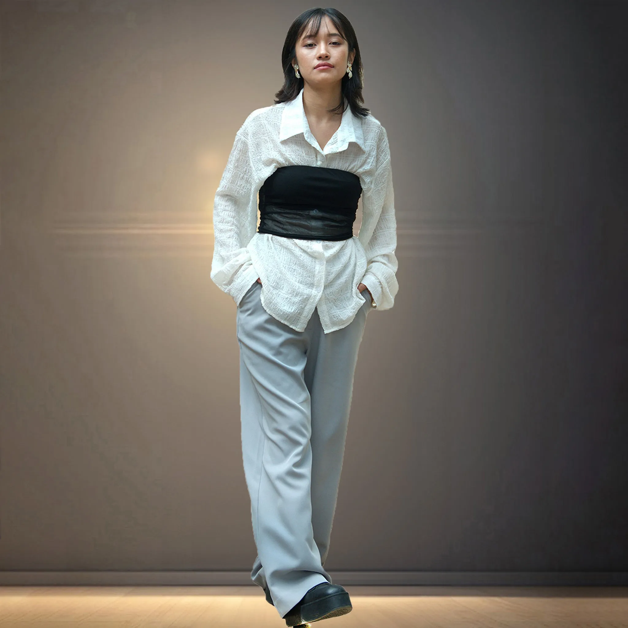 Pleated Korean Baggy Pants for Women - Grey