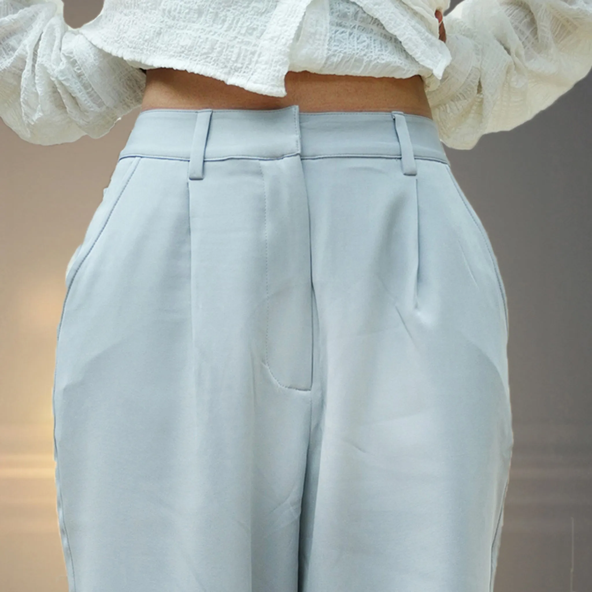 Pleated Korean Baggy Pants for Women - Grey