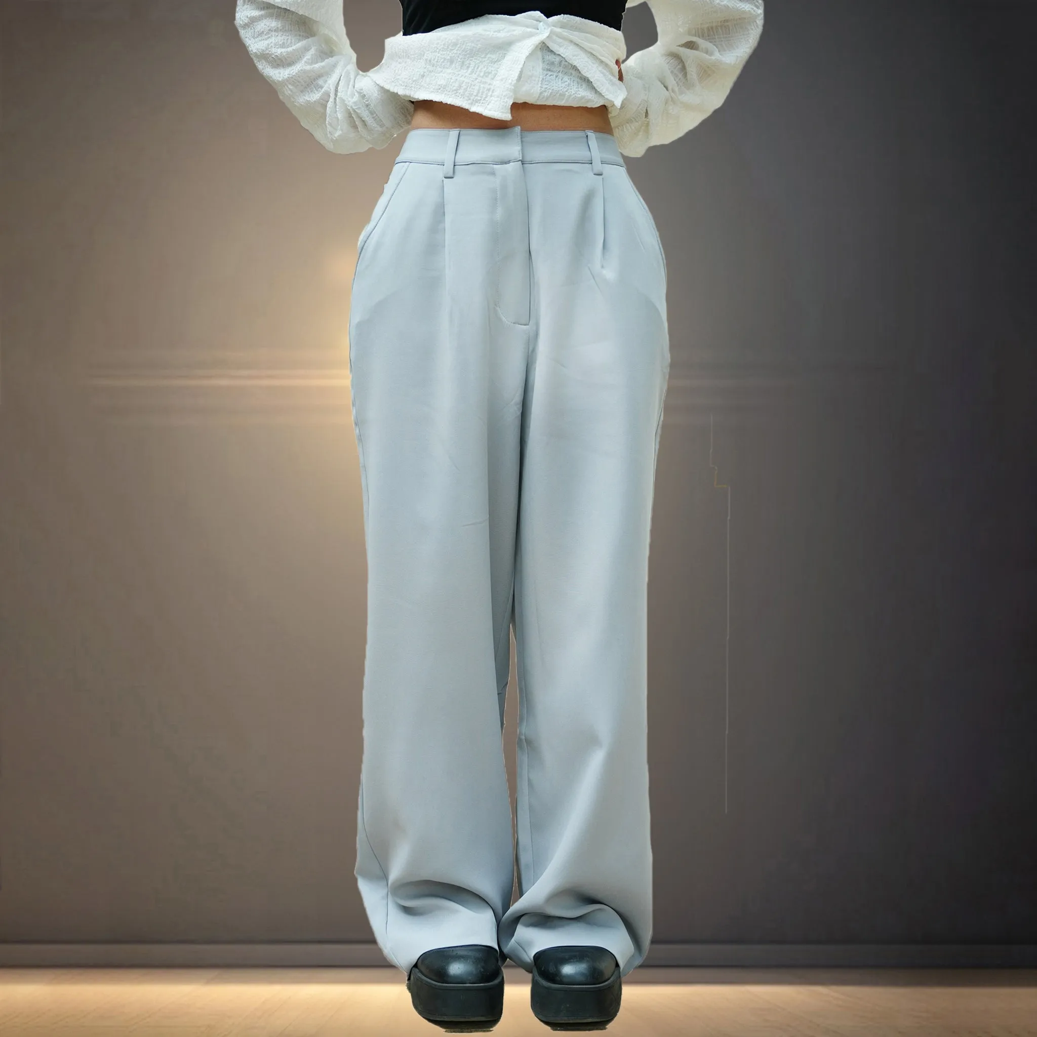 Pleated Korean Baggy Pants for Women - Grey