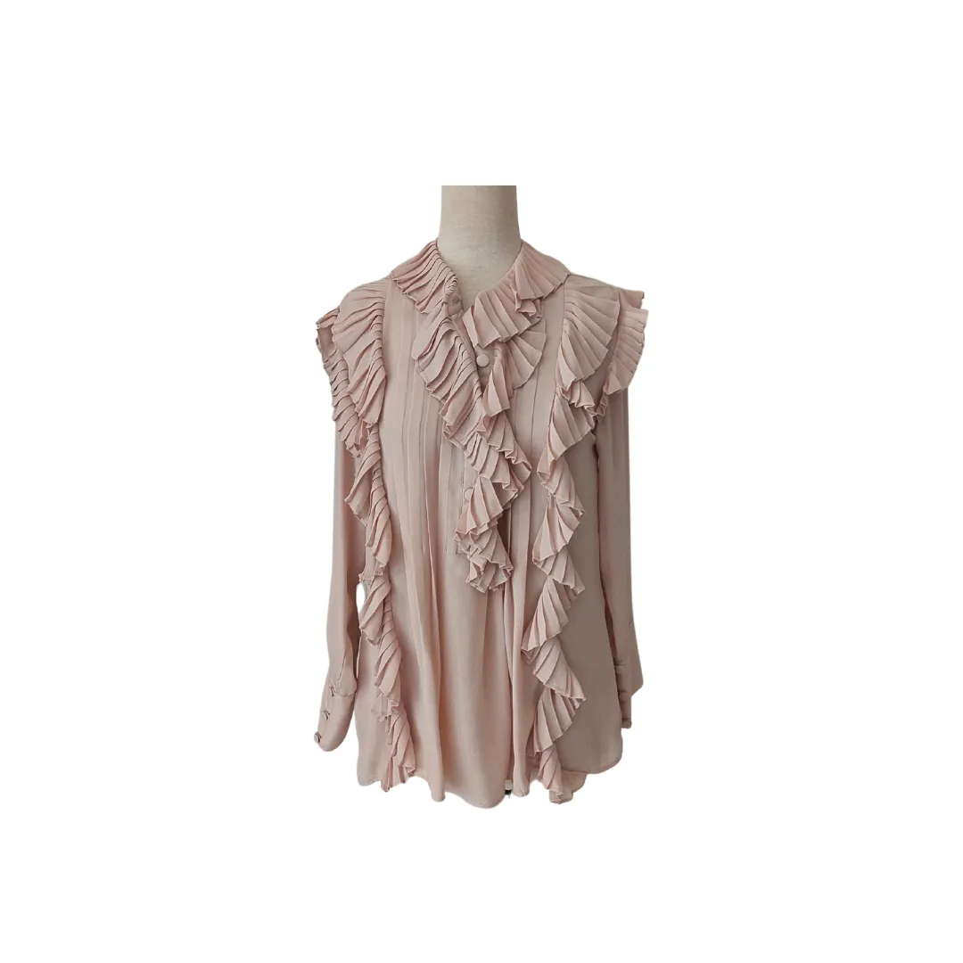 Rania Beige Frill Pleated Blouse | Pre loved |