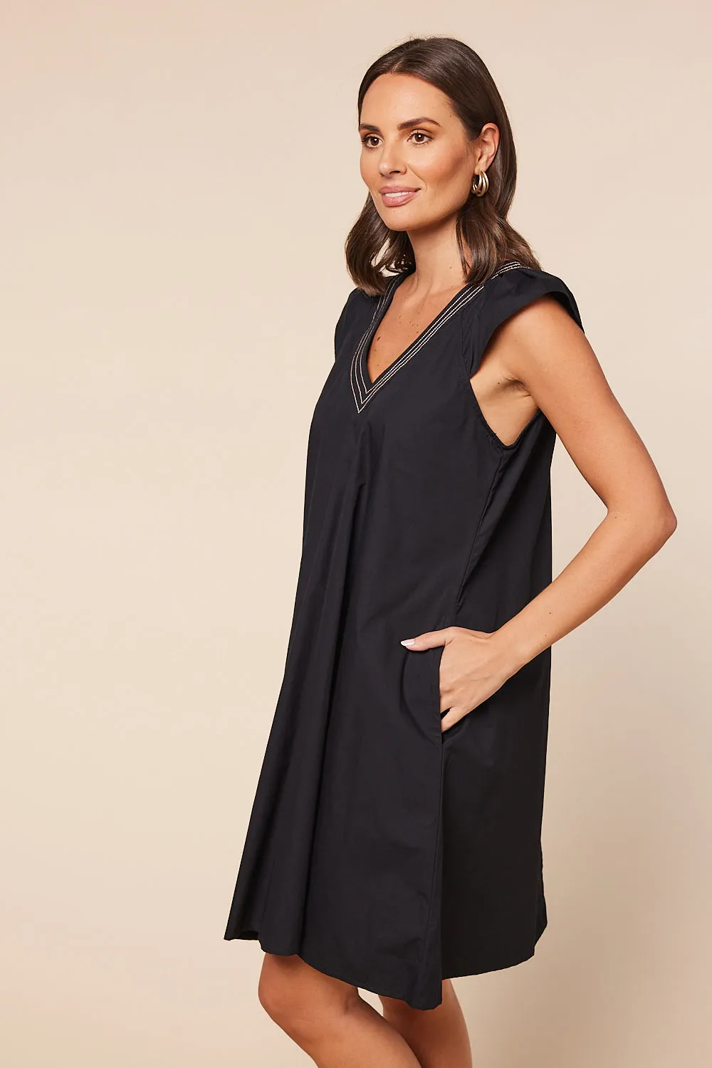 Rivka Frill Sleeve Short Dress in Black