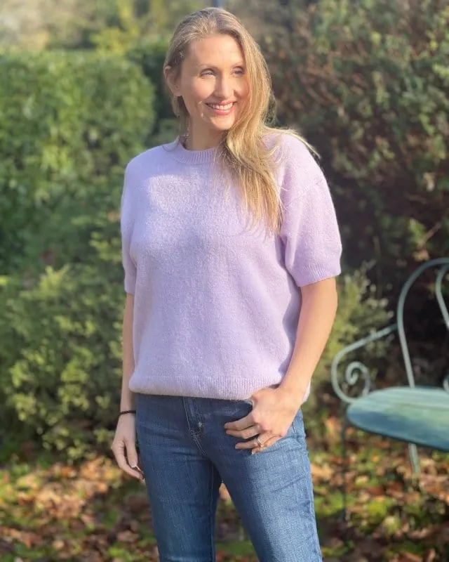 Round Neck Short Sleeve Jumper - Lilac