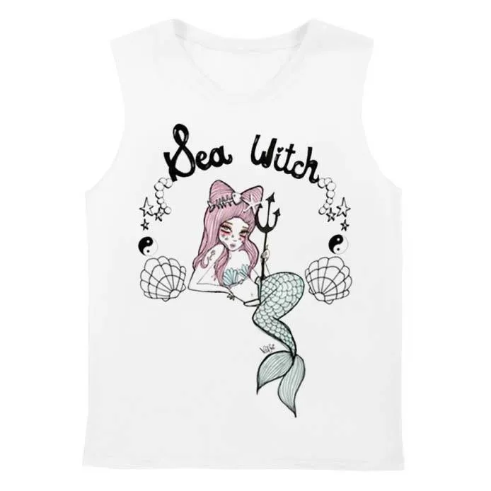 Sea Witch Gothic Mermaid Graphic Tee Vest in White | DOTOLY