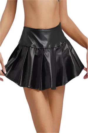 Short Pleated PU Skirt