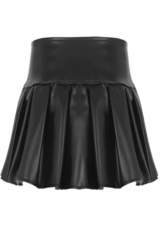 Short Pleated PU Skirt