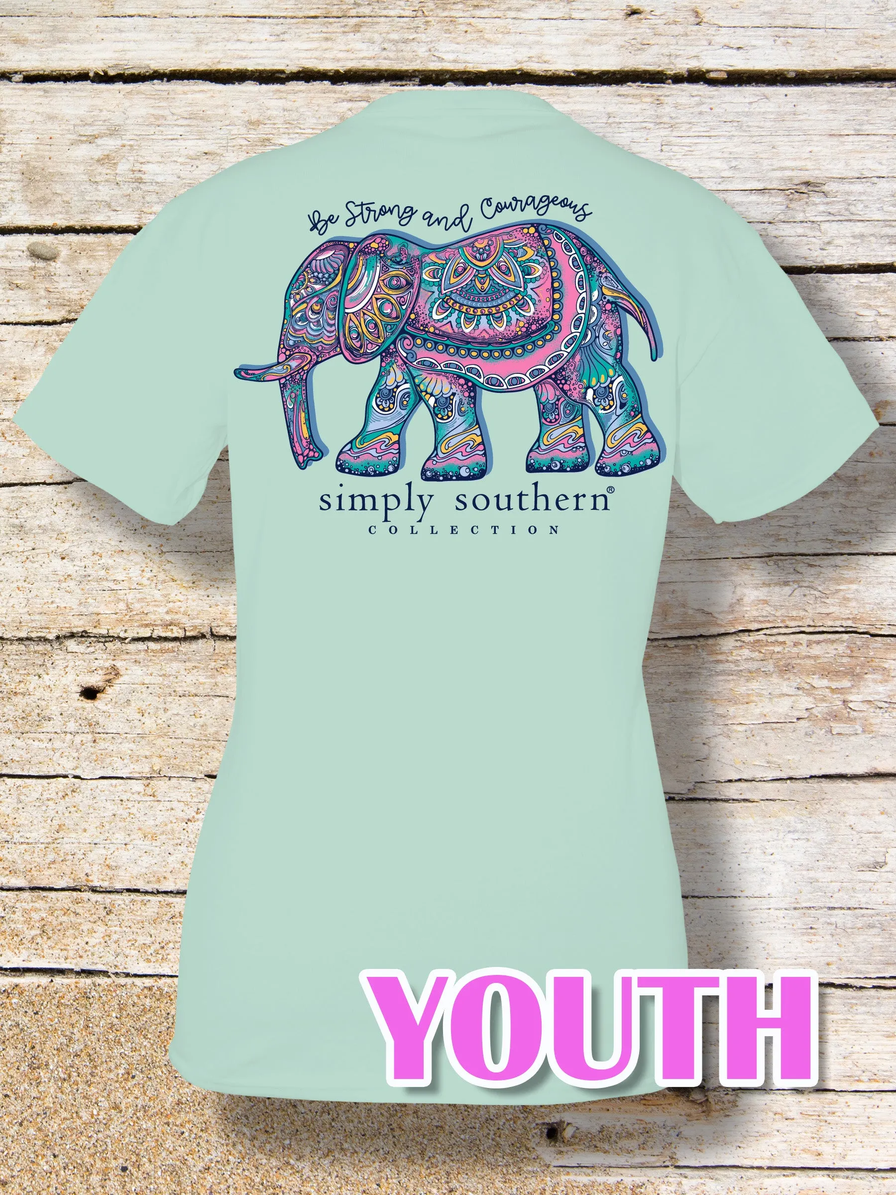 Simply Southern 'Stay Strong and Courageous' Mandala Elephant Tee in Adult and Youth Sizes