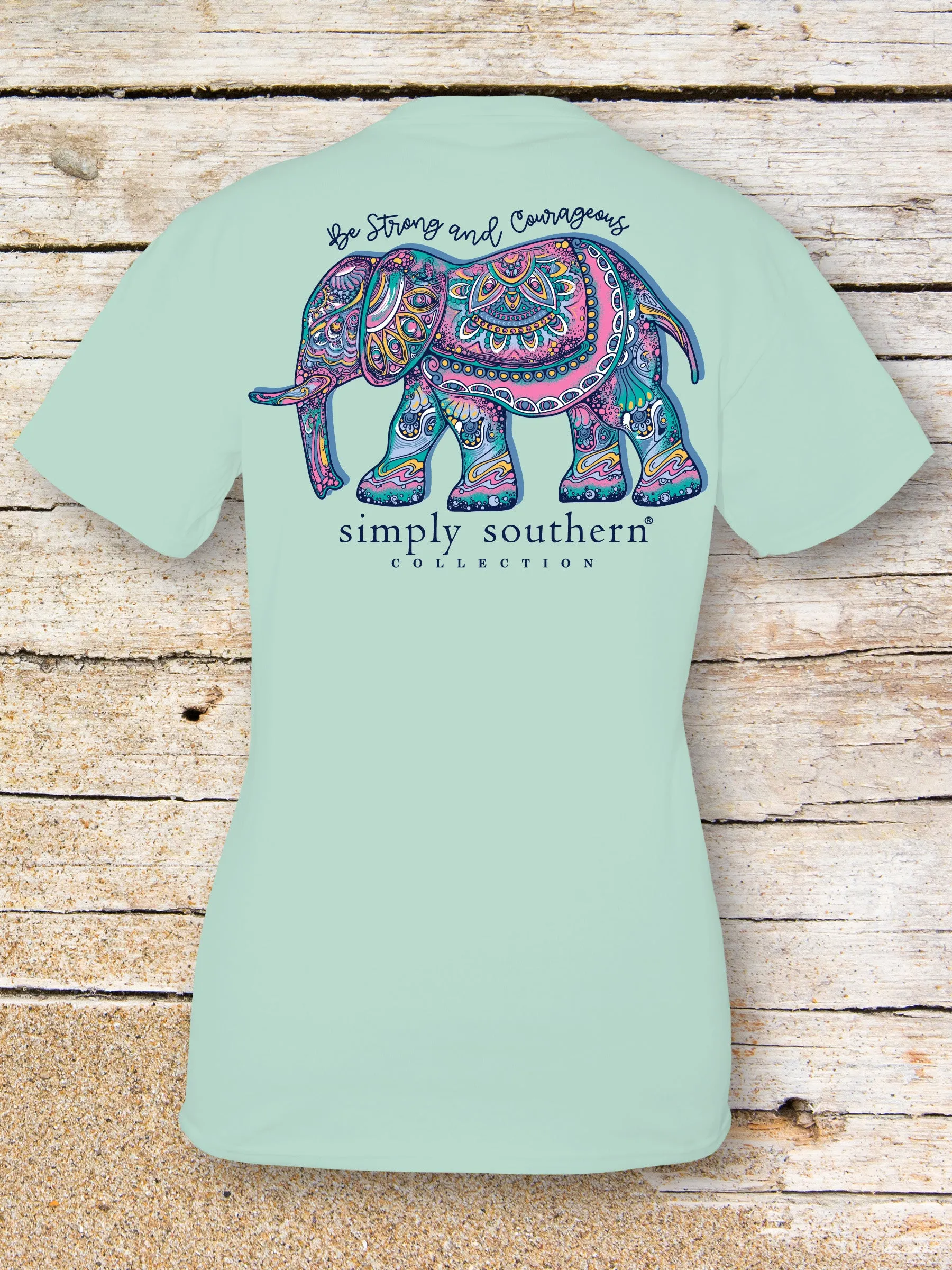 Simply Southern 'Stay Strong and Courageous' Mandala Elephant Tee in Adult and Youth Sizes