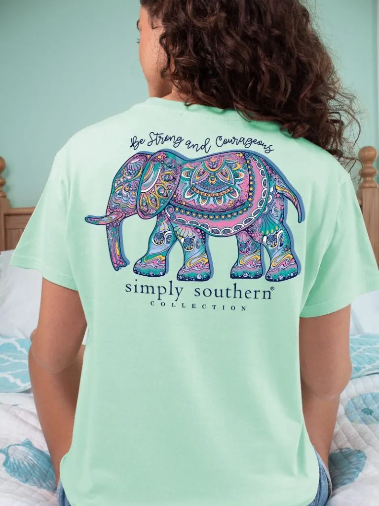 Simply Southern 'Stay Strong and Courageous' Mandala Elephant Tee in Adult and Youth Sizes