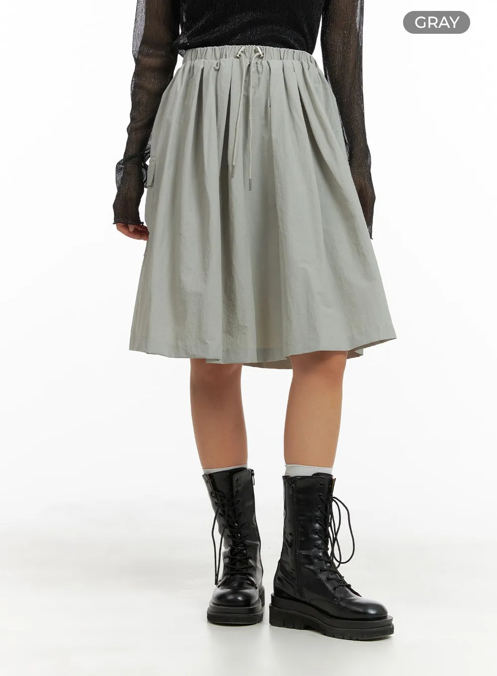 Solid Flare Cargo Midi Skirt CM425