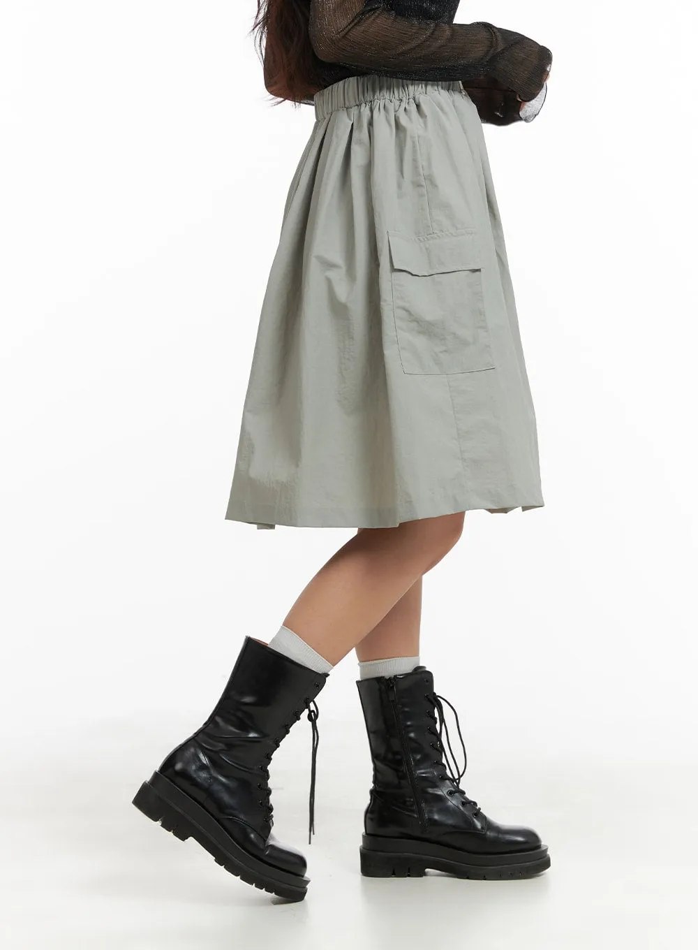 Solid Flare Cargo Midi Skirt CM425