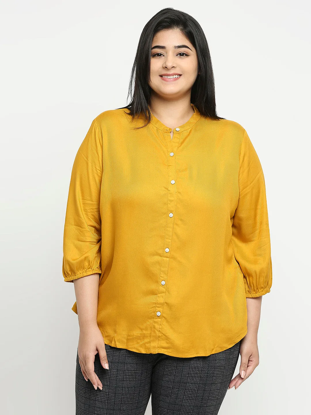 Style Quotient Plus Women Solid Mustard  Viscose Rayon Formal Shirt