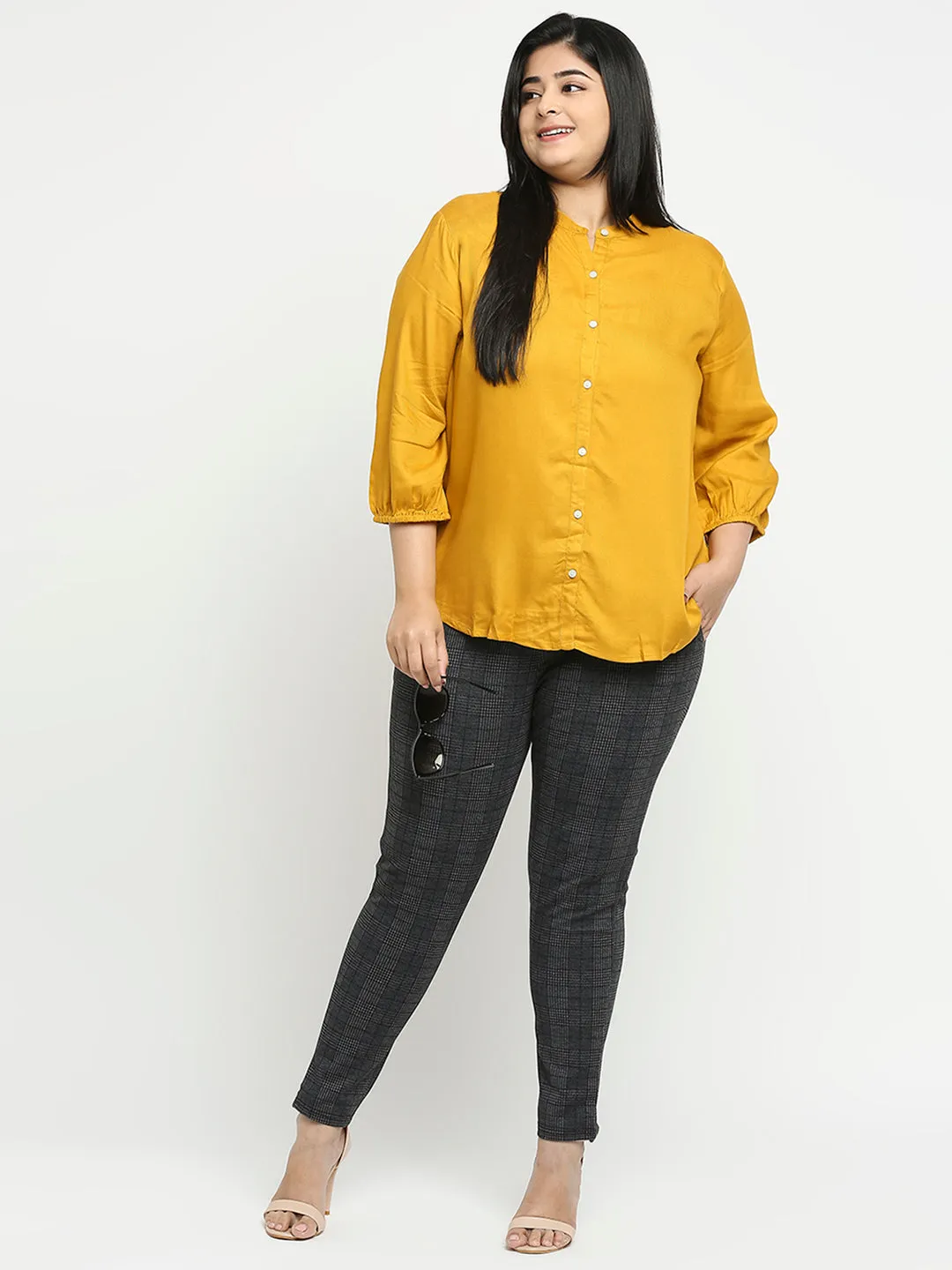 Style Quotient Plus Women Solid Mustard  Viscose Rayon Formal Shirt