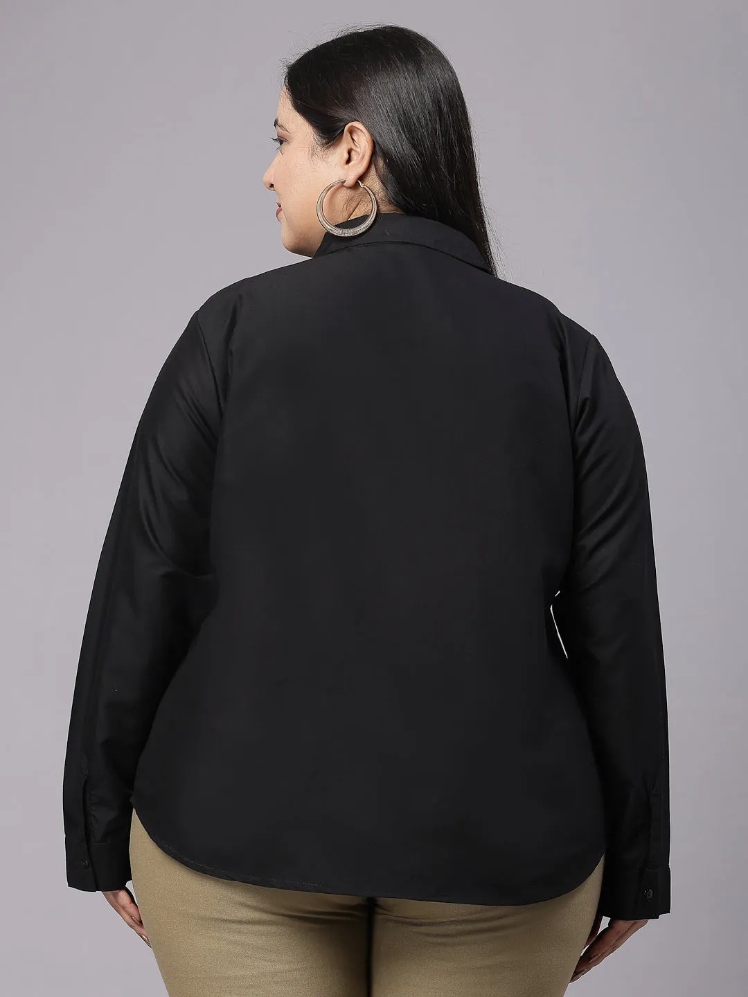 Style Quotient Women Black Plus Size Classic Smart Formal Shirt