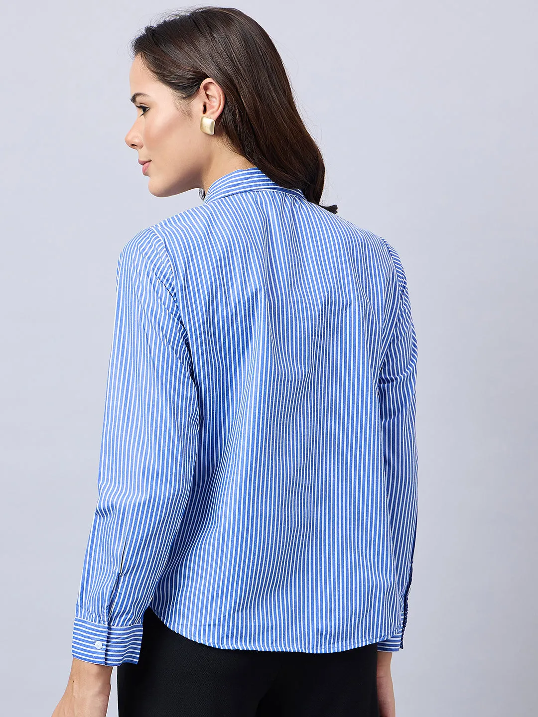 Style Quotient Women Blue And White Stripe Polycotton Regular Fit Formal Shirt