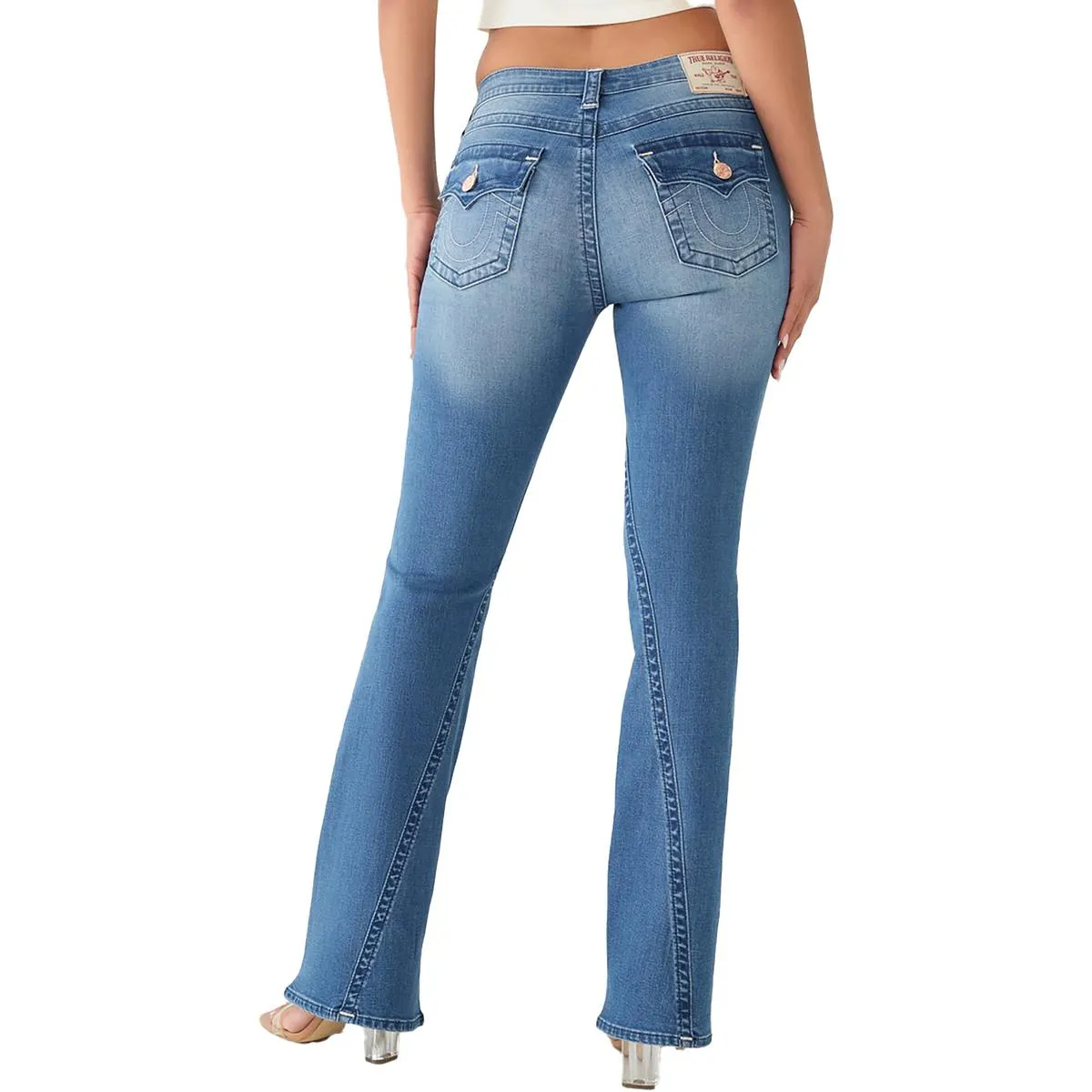 True Religion Womens Joey Mid-Rise Medium Wash Flare Jeans