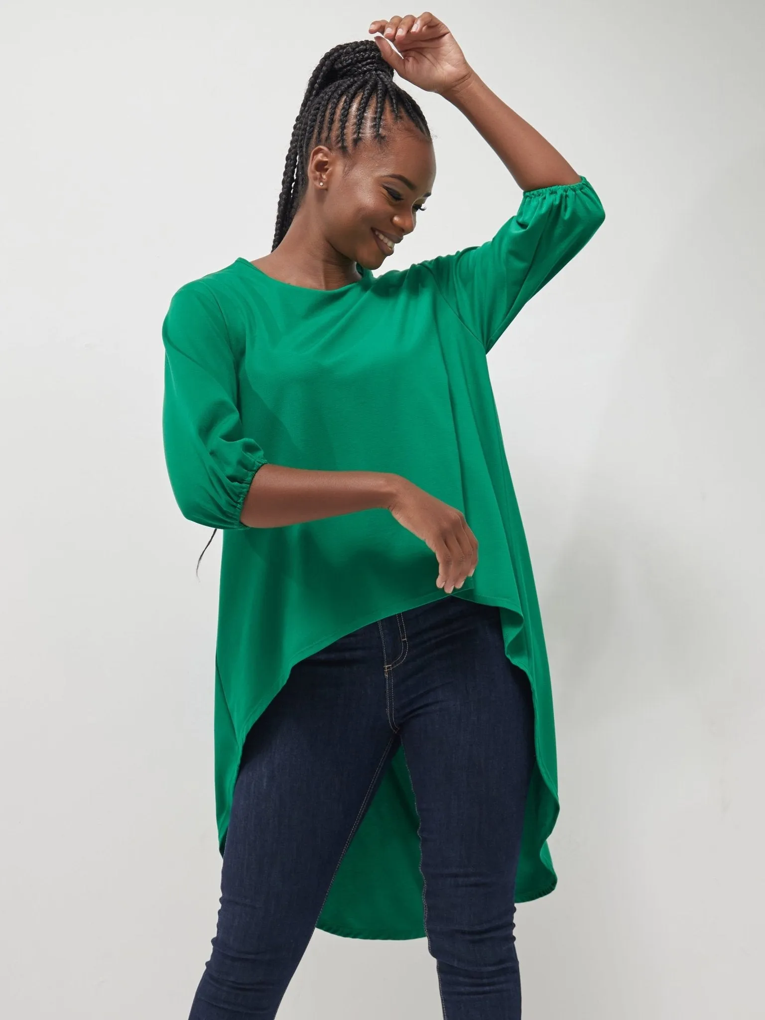 Vivo Basic Nalia High Low Jersey Top - Green