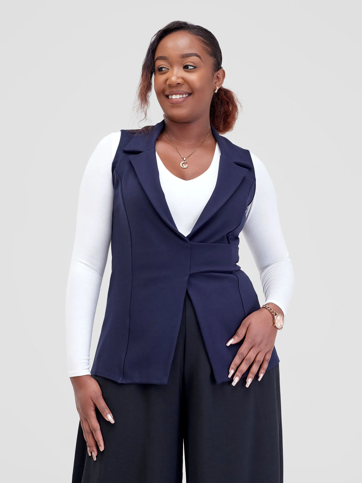 Vivo Tande Sleeveless Blazer - Navy Blue