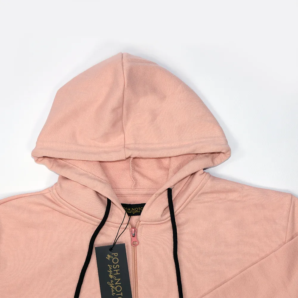 Women Basic Creamy Brown Zipper Hoodie