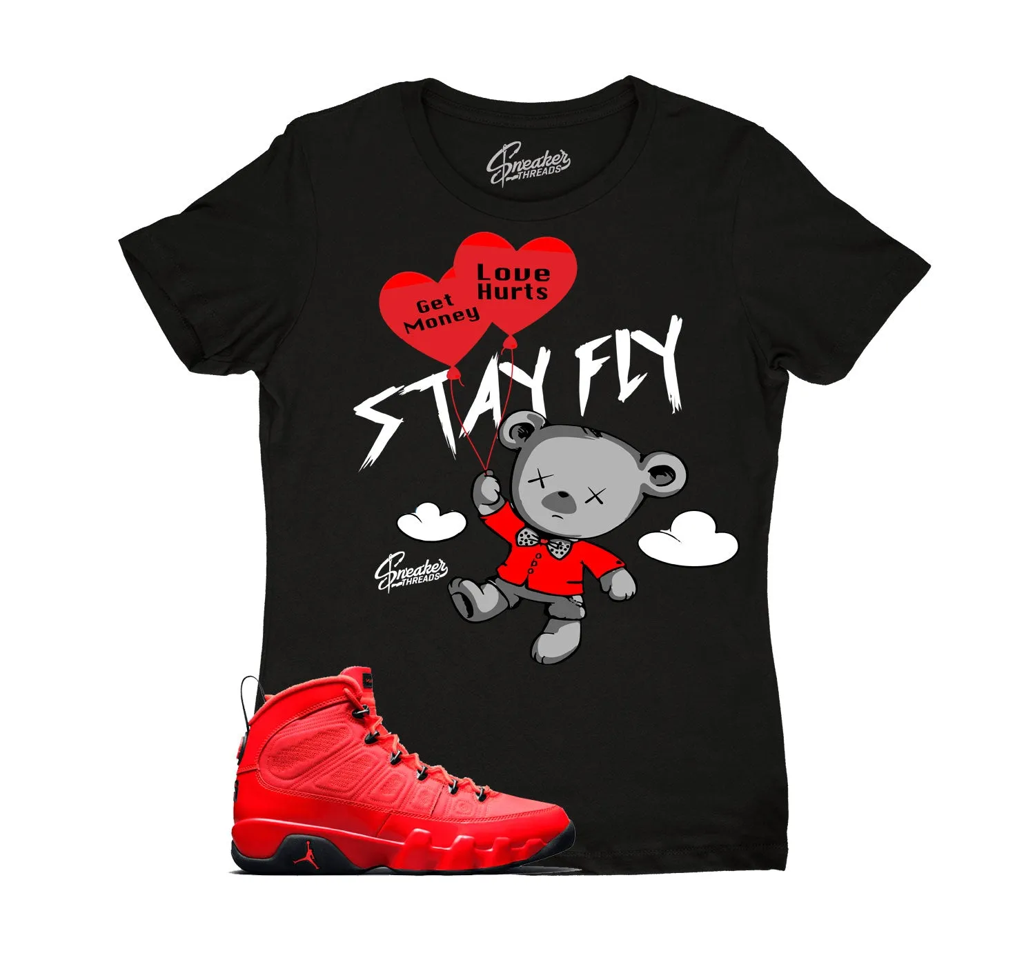 Womens Chile Red 9 Shirt - Money Over Love - Black