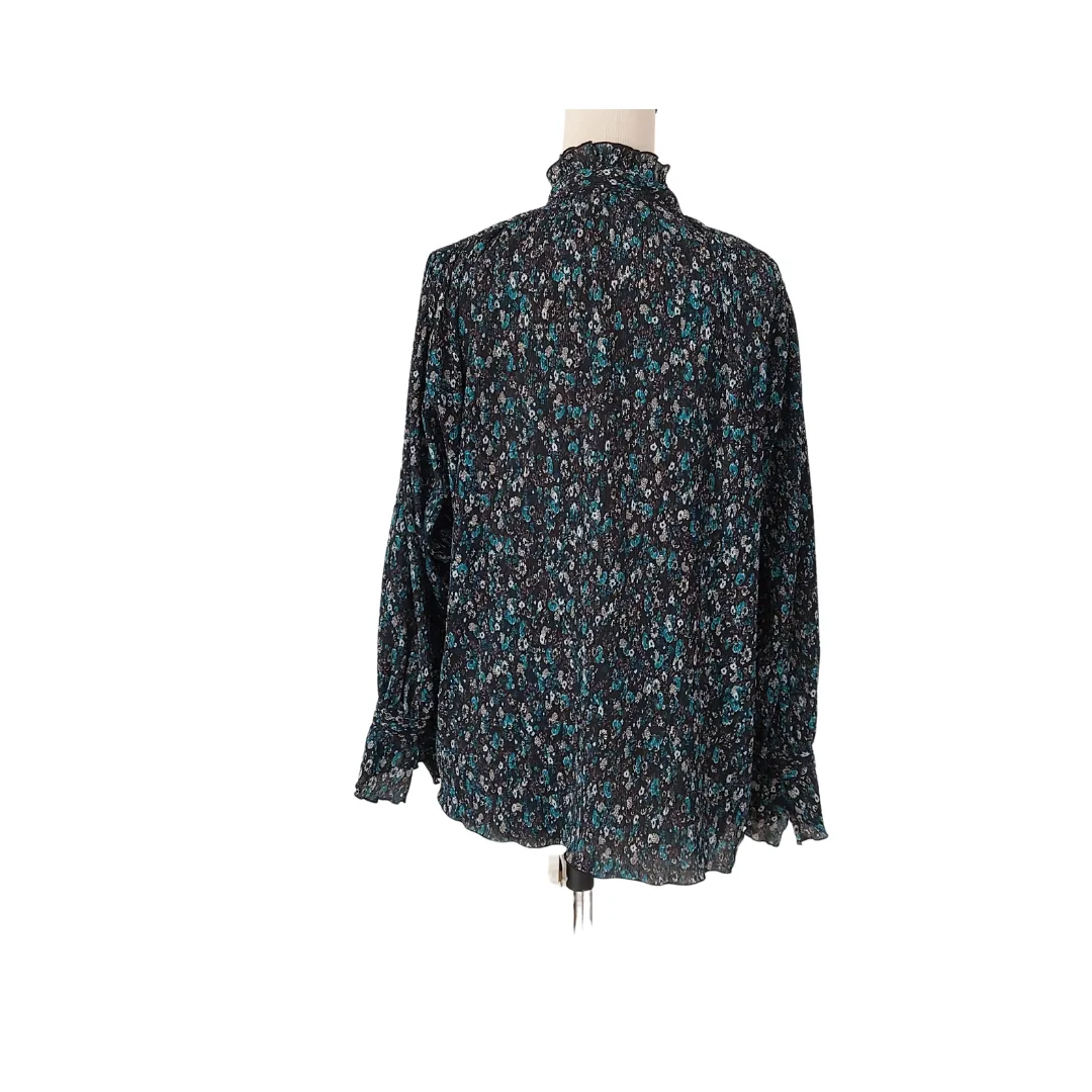 ZARA Blue and Black Floral Printed High neck Blouse | Gently Used |