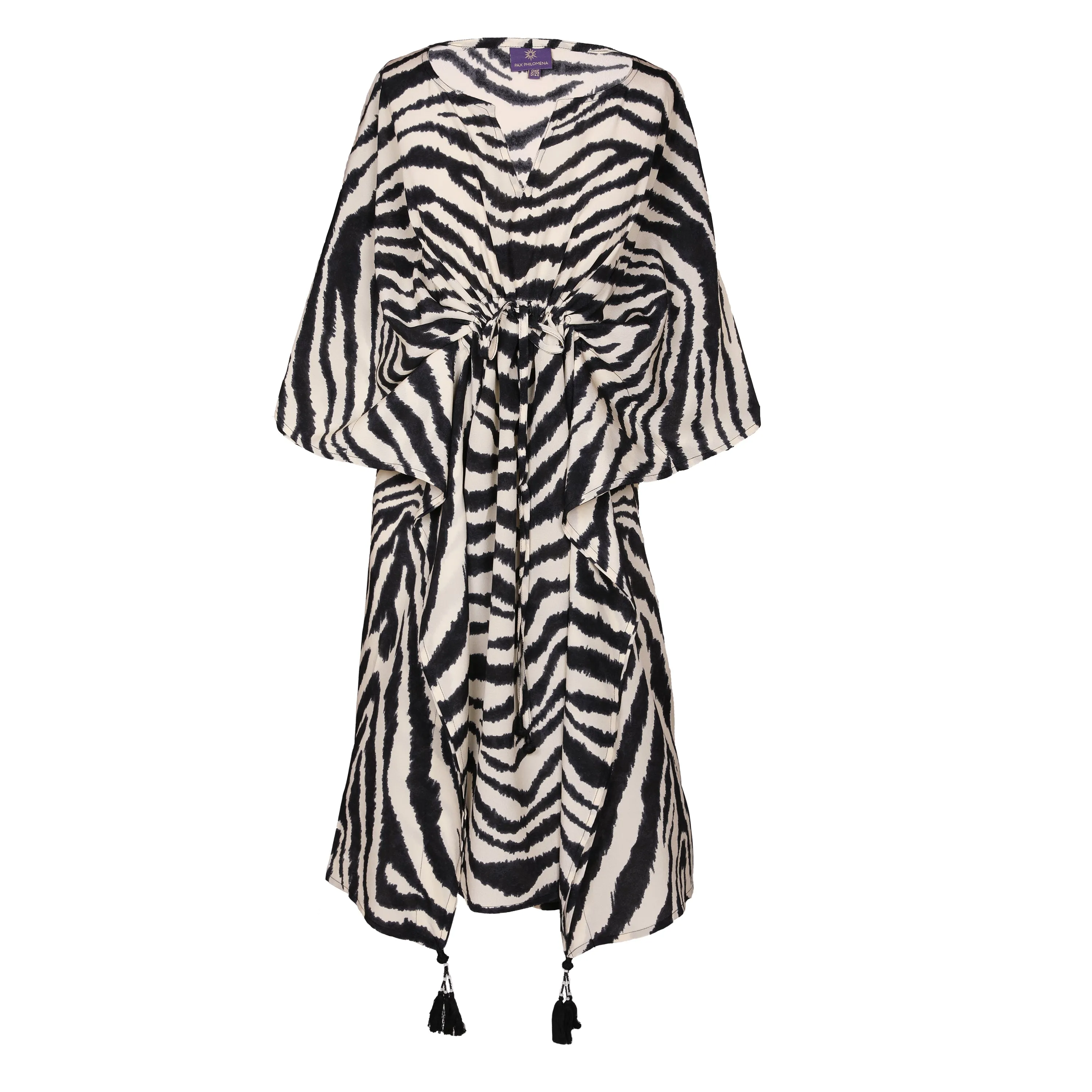 Zebra Carbone Italian Silk Midi Kaftan Dress